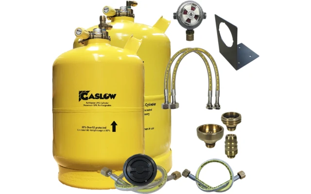 Gaslow LPG Doppel-Zylinder-Kit Mit Einfüllstutzen Und Stutzenhalterung 2,7 Kg 4 Gaslow LPG Doppel-Zylinder-Kit Mit Einfüllstutzen Und Stutzenhalterung 2,7 Kg – Bild 2